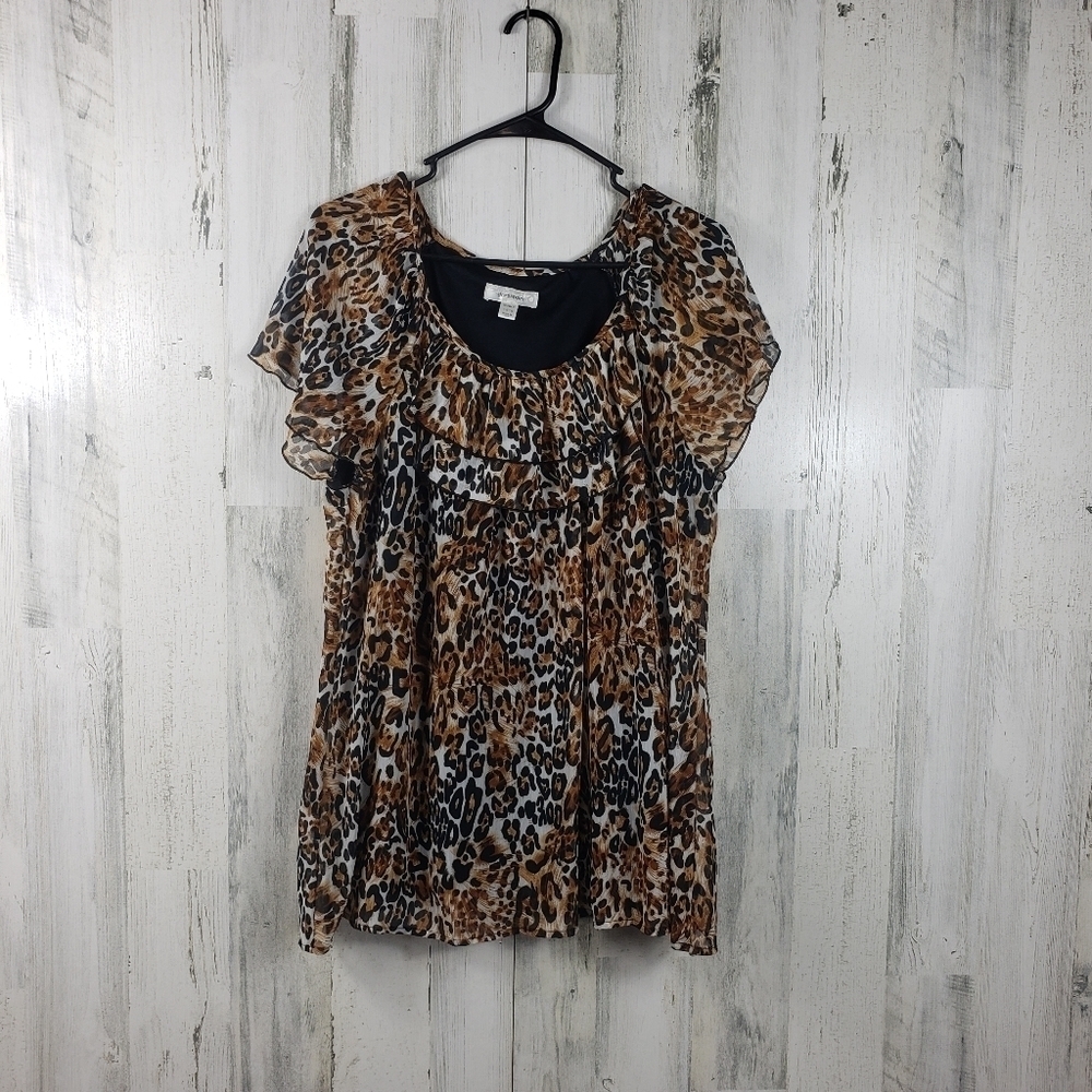dressbarn sheer cheetah print top women's plus size 14/16 - Picture 1 of 9